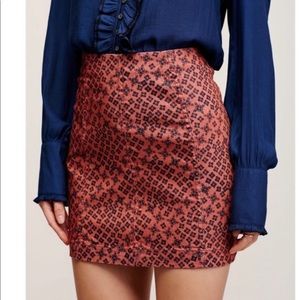 Free People Modern Femme Printed Rust and navy color Mini Skirt